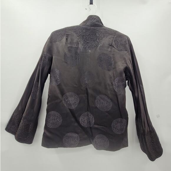 Vintage Cheongsam Black Red Embroidered Bell Sleeve Toggle Reversible Jacket - Picture 4 of 16